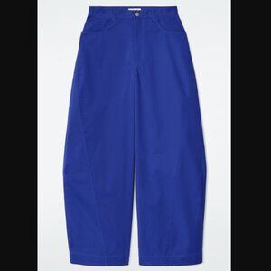 COS deconstructed barrel leg cotton pants in vibrant blue